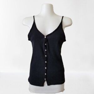 Lightweight Rib Knit Tank Top w/V-Neckline, Spaghetti Straps and Front Buttons